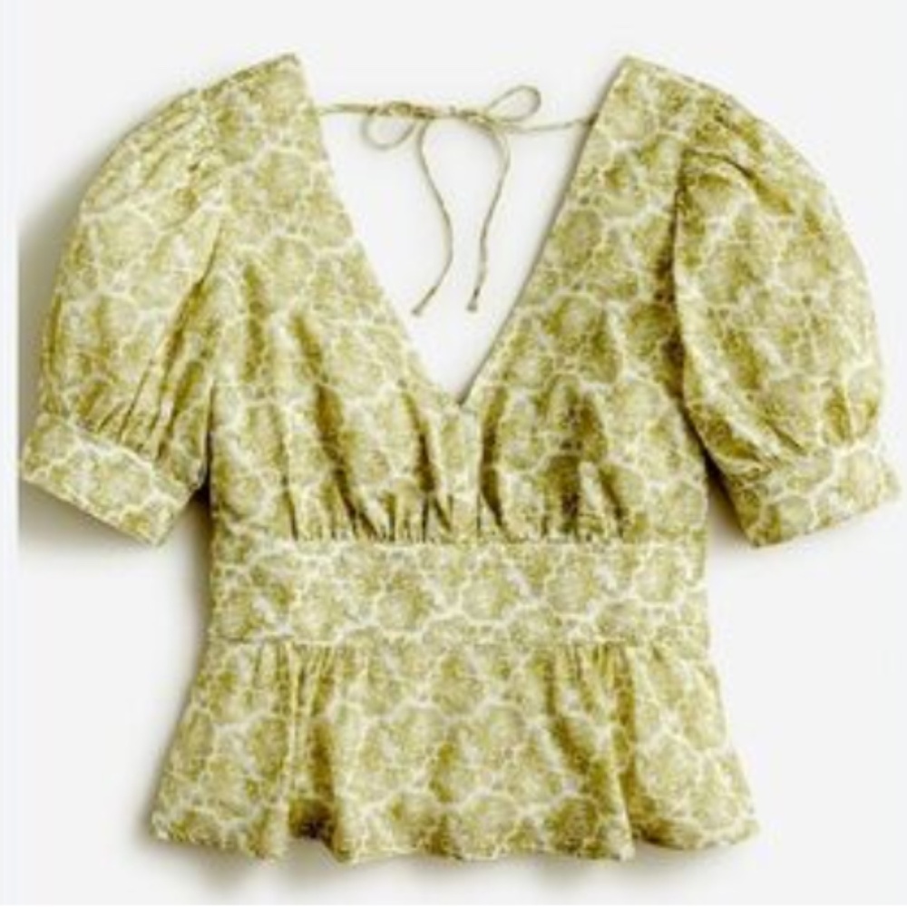 J. Crew V-neck puff-sleeve top in ornate paisley